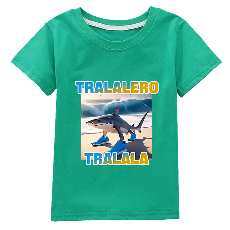 Tralalero Tralala Funny Shark Meme Kids Clothes Summer Boys Short Sleeve Outerwear Girls Casual T Shirt Children Clothes