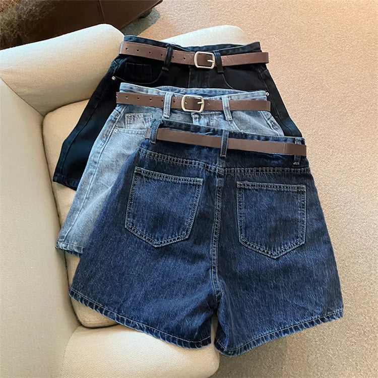 Denim shorts women's summer new trendy Instagram high waist simple slimming loose wide leg versatile A-line hot pants