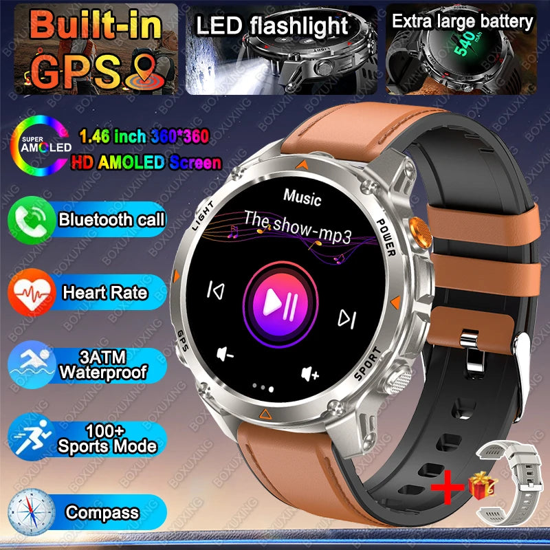 New Military GPS Sports Smart Watch Men Support GNSS Swim 3ATM Waterproof Compass Altimeter BT Call Outdoor Sports Smart Watch