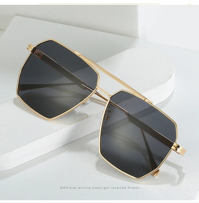 Polarized Sunglasses For Women Men Classic Brand Reflective Lens Square Trendy Sunglasses Woman High Quality Metal UV Protective