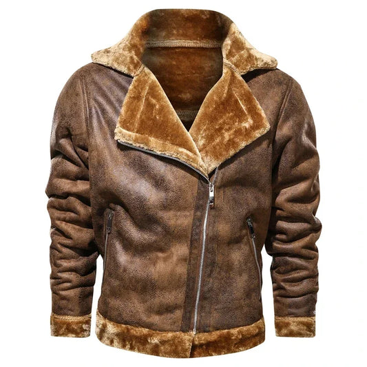 2022 Winter Jacket Mens Suede Leather Jacket Lapel Collar Vintage Style Warm Thick Fur Slim Fit Men Jackets M-4XL