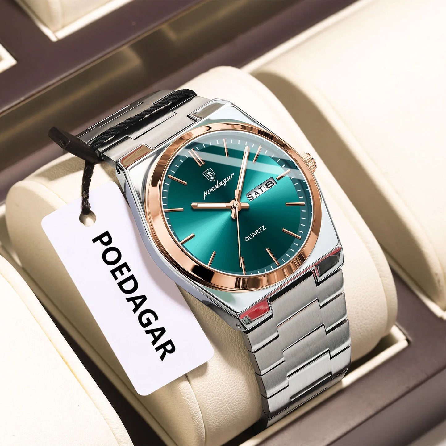 POEDAGAR Luxury Men Watch Stainless Steel Waterproof Luminous Man Wristwatch Date Week Fashion Casual Men's Watches Quartz Reloj