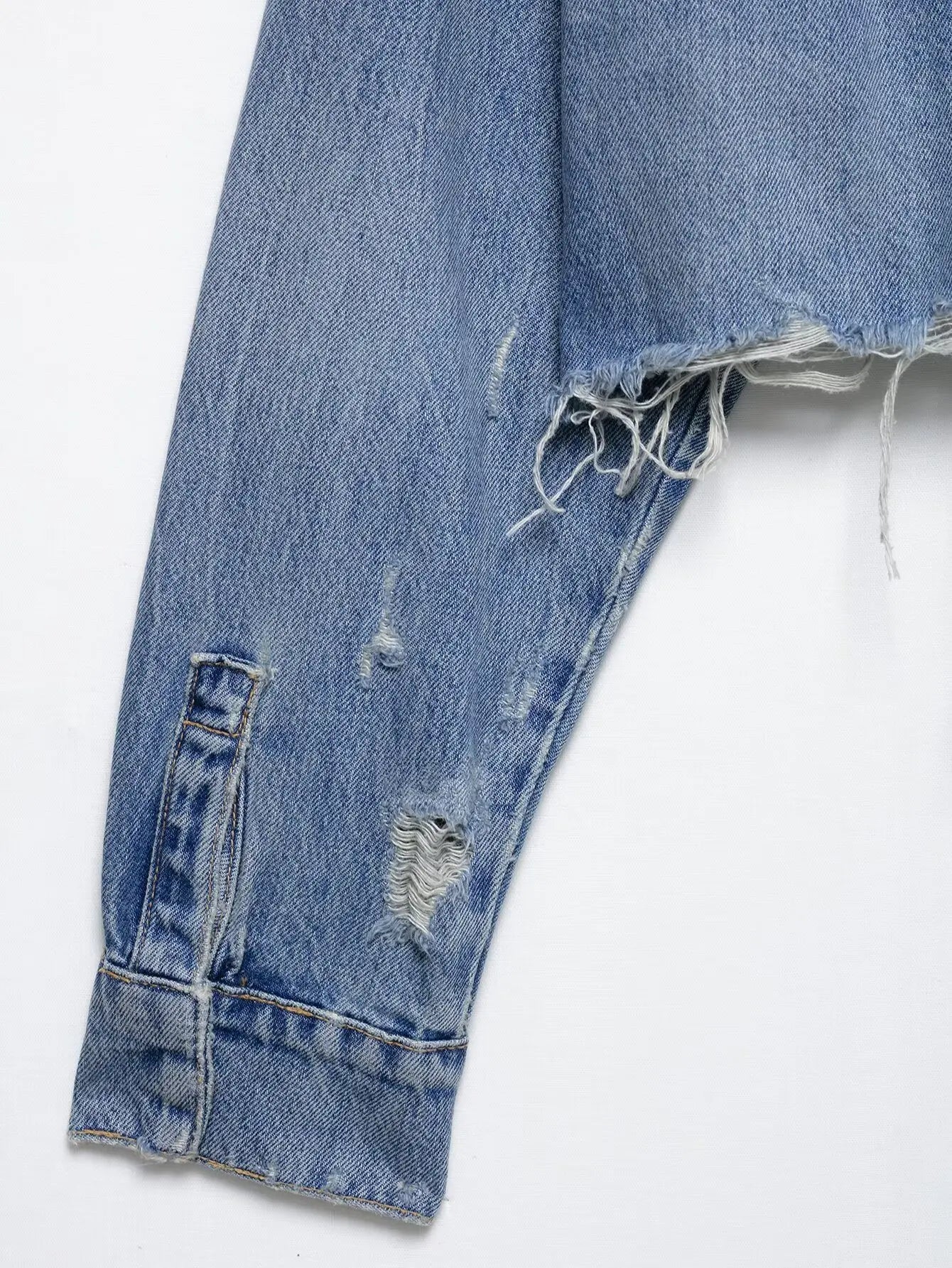 Denim short jacket for women, ripped decorative shirt, new single-breasted long-sleeved shirt top, casual retro street style