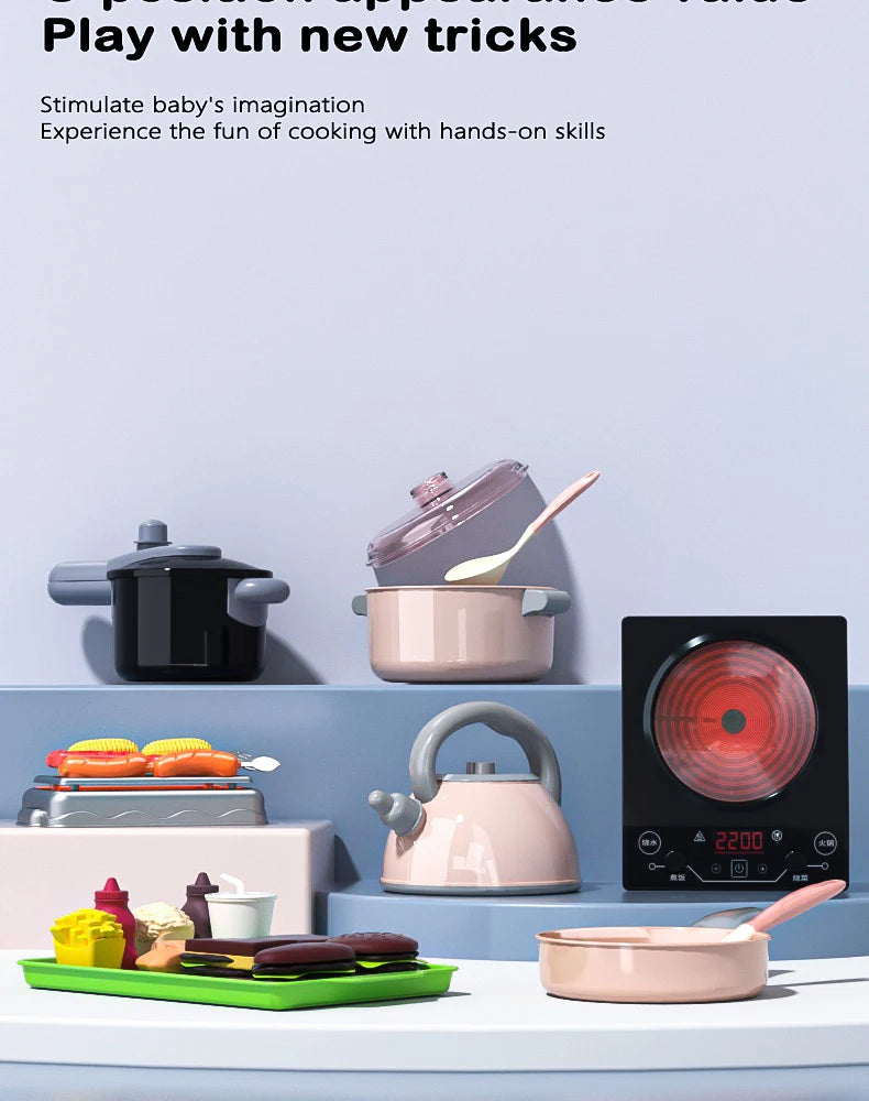 Kids Kitchen Toy Accessories, Pretend Cooking Playset with Play Pots and Pans, Utensils Cookware Toys, Play Food Set, Toy Veget