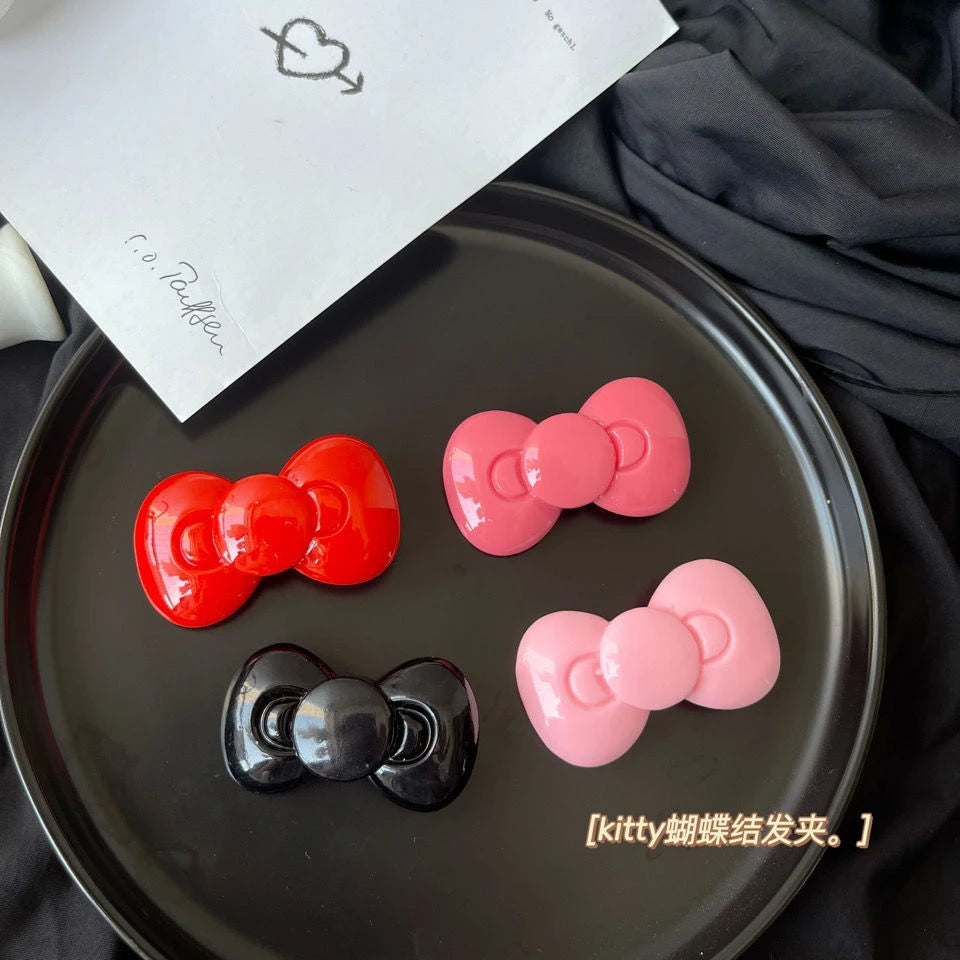 Kawaii Sanrio Bow Hairpin Hello Kittys Hair Accessories Cute Girl Heart Side Clip Bangs Temperament Jewelry Gift Sanrio Hairpin