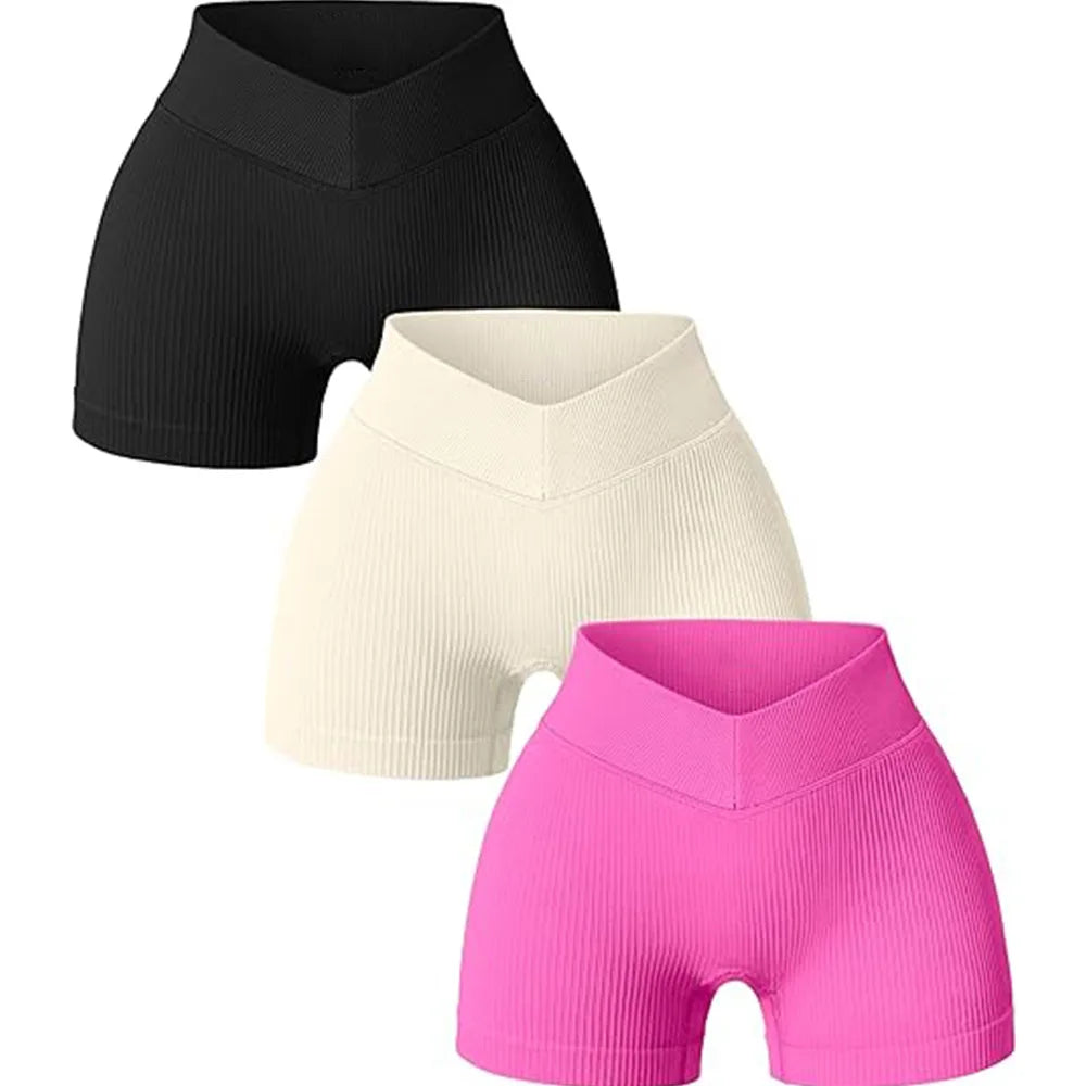 Women High Waist Workout Fitness Yoga Shorts Gym Running Yoga Leggings Scrunch Butt Seamless Knited Sports Three Point Shorts