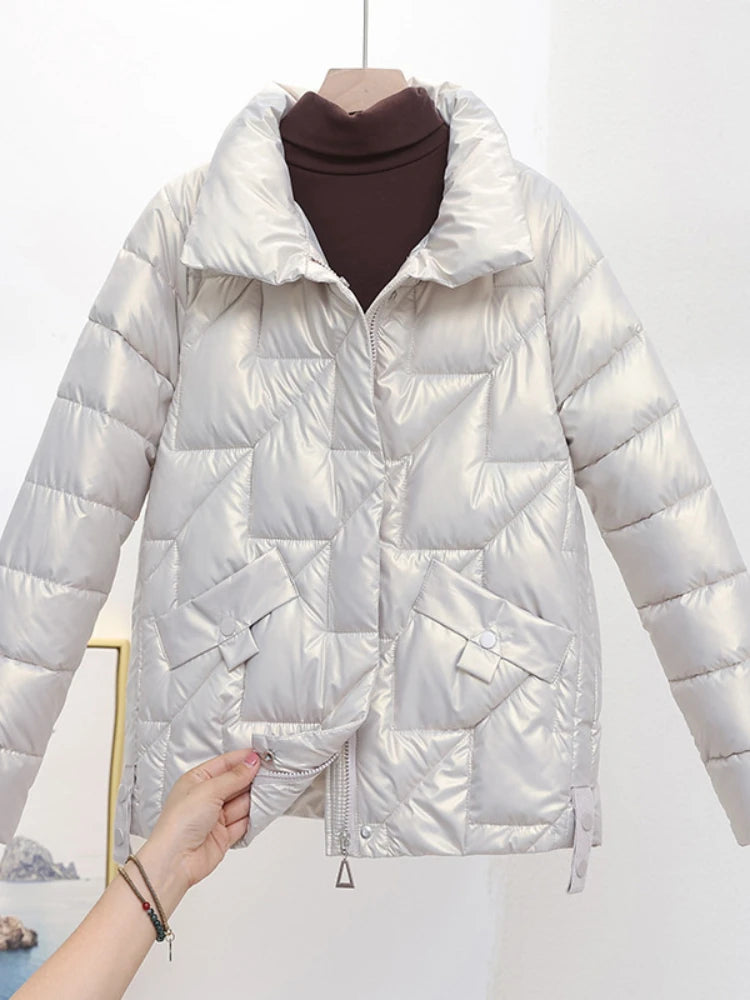 Women Jacket Winter Parkas Female 2025 New Glossy Down Cotton Jackets Stand Collar Casual Warm Parka Short Coat Female Outwear