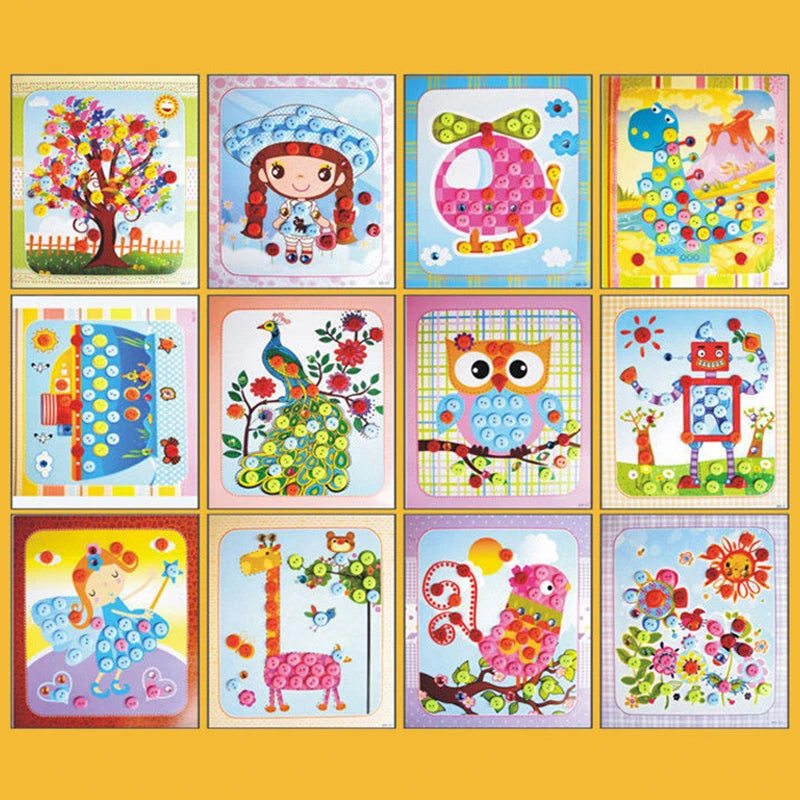 Children DIY Stickers Toys Button/Pompom/Diamond Early Education Kids Puzzle Handmade Creative Painting 3-6 Years Old Gifts TMZ