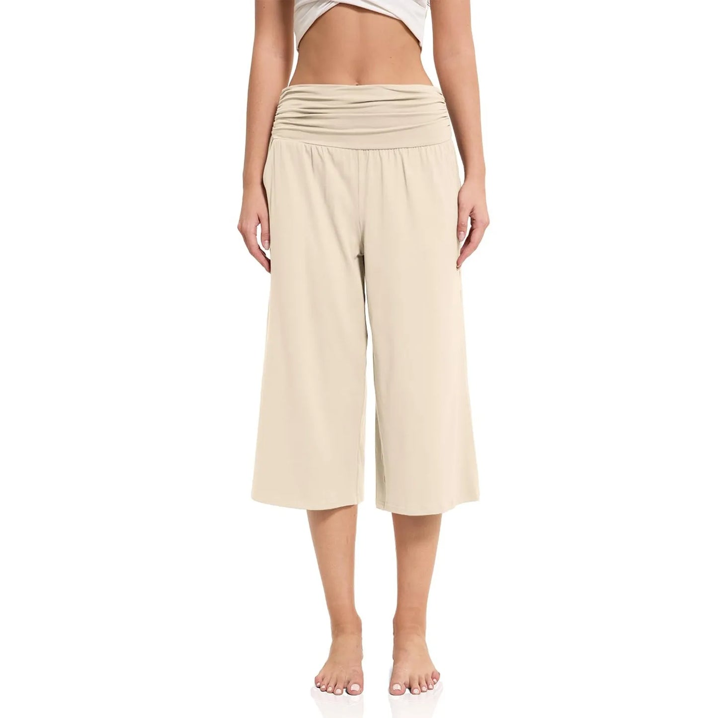 women pants summer loose cropped pants High Waist Solid Color Casual Trousers Pants With Pockets cozy breathable pantalon femme