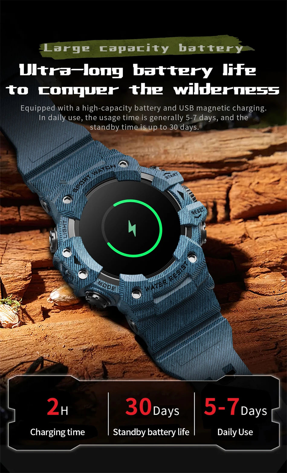 For Xiaomi Military Sports Smart Watch Men 100+Sports Fitness Flashlight Compass Heart Rate Bluetooth Call Waterproof Smartwatch