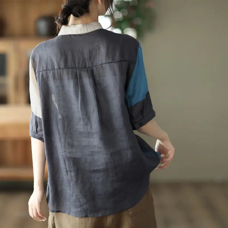 Cotton and Linen Shirt for Women Fashionable and Versatile Cardigan Lapel Top Thin