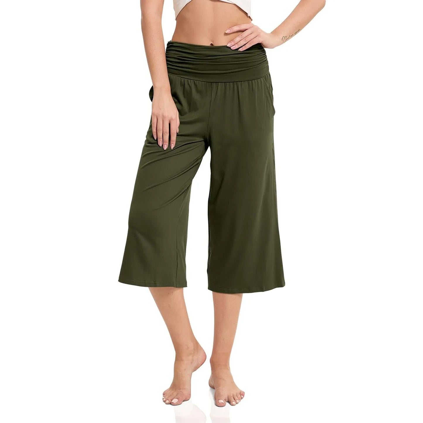 women pants summer loose cropped pants High Waist Solid Color Casual Trousers Pants With Pockets cozy breathable pantalon femme