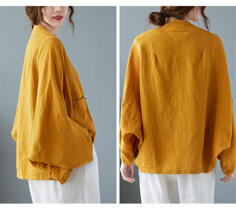 Women Long Sleeve Jackets New 2022 Autumn Vintage Style All-match Loose Comfortable Cotton Linen Female Casual Coats B2100