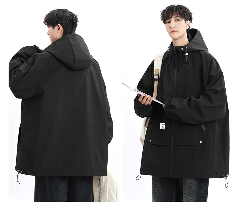 Autumn Men's Jacket Springtime Trendy Streetwear Coat Fashion Outerwear Hooded Solid Color Men Jackets Korean Version Clothing