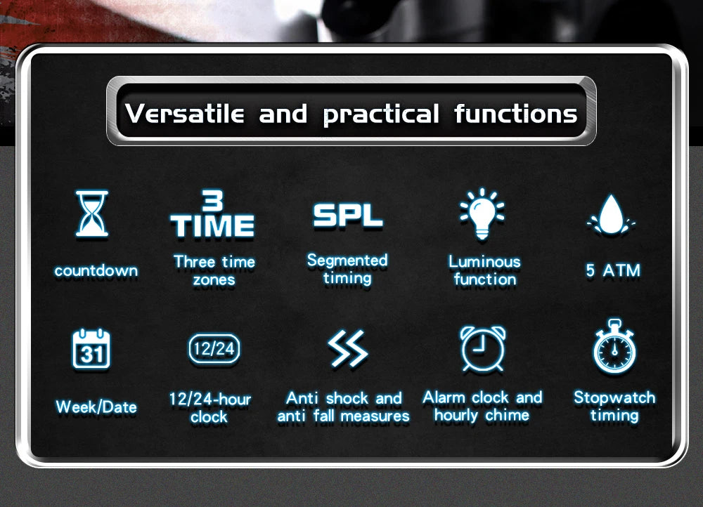 SANDA New Fashion Men Watch Multifunctional Outdoors Sports Waterproof Wristwatch LED Luminous Electronic Digital Men Watches