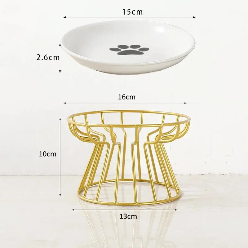 Ceramic Pet Bowl Cat Food Feeding Double Dish Stainless Steel Raised Stand Kitten Dog Water Feeder Durable Pet Accessories