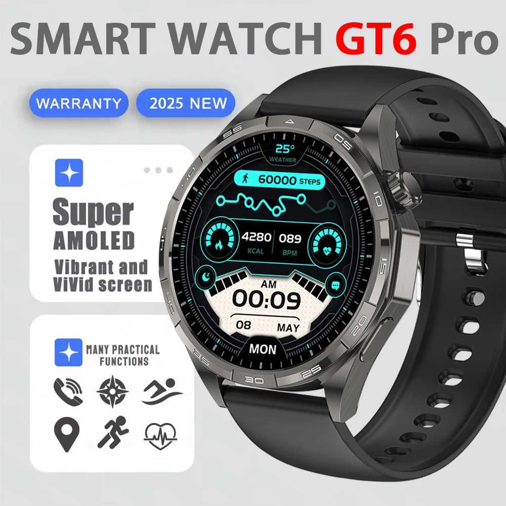 Smart Watch GT6 Pro (2025) 1.50-inch HD AMOLED GPS Message Reminder Bluetooth call Heart rate 4GB Smartwatch Reduction 100%