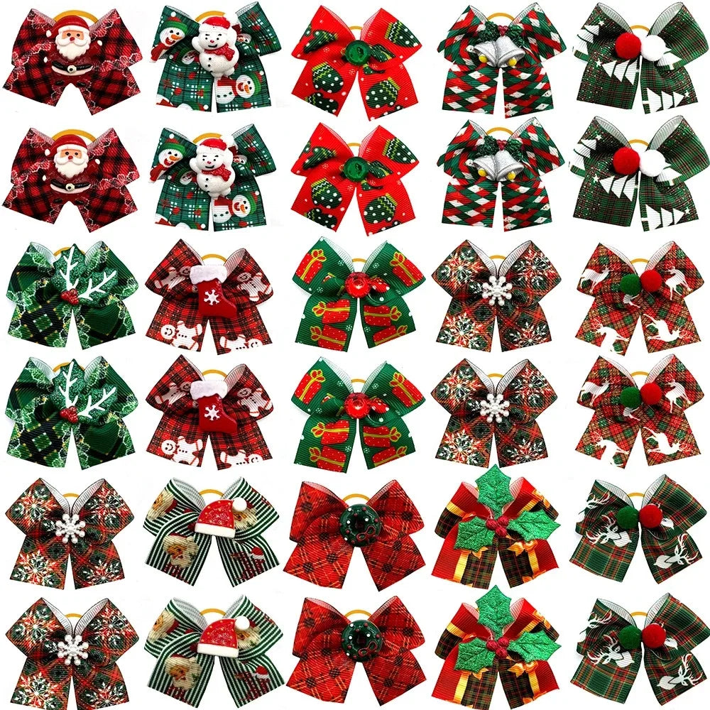 50 pcs Christmas Dog Hair Bows Rubber Bands Pet Small Dog Bow knot Dogs Bows for Dogs Grooming Pet Accessories for Small Dogs