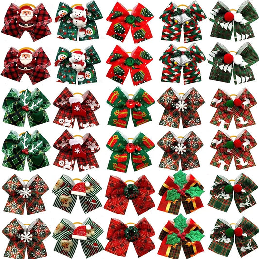 50 pcs Christmas Dog Hair Bows Rubber Bands Pet Small Dog Bow knot Dogs Bows for Dogs Grooming Pet Accessories for Small Dogs
