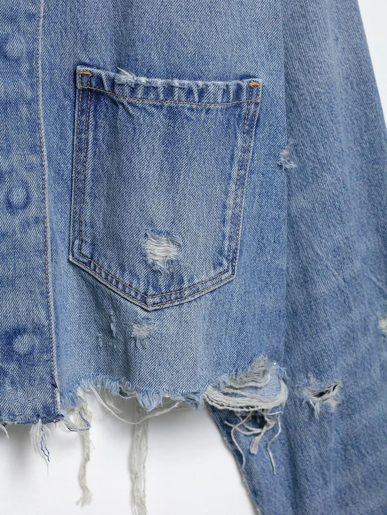 Denim short jacket for women, ripped decorative shirt, new single-breasted long-sleeved shirt top, casual retro street style