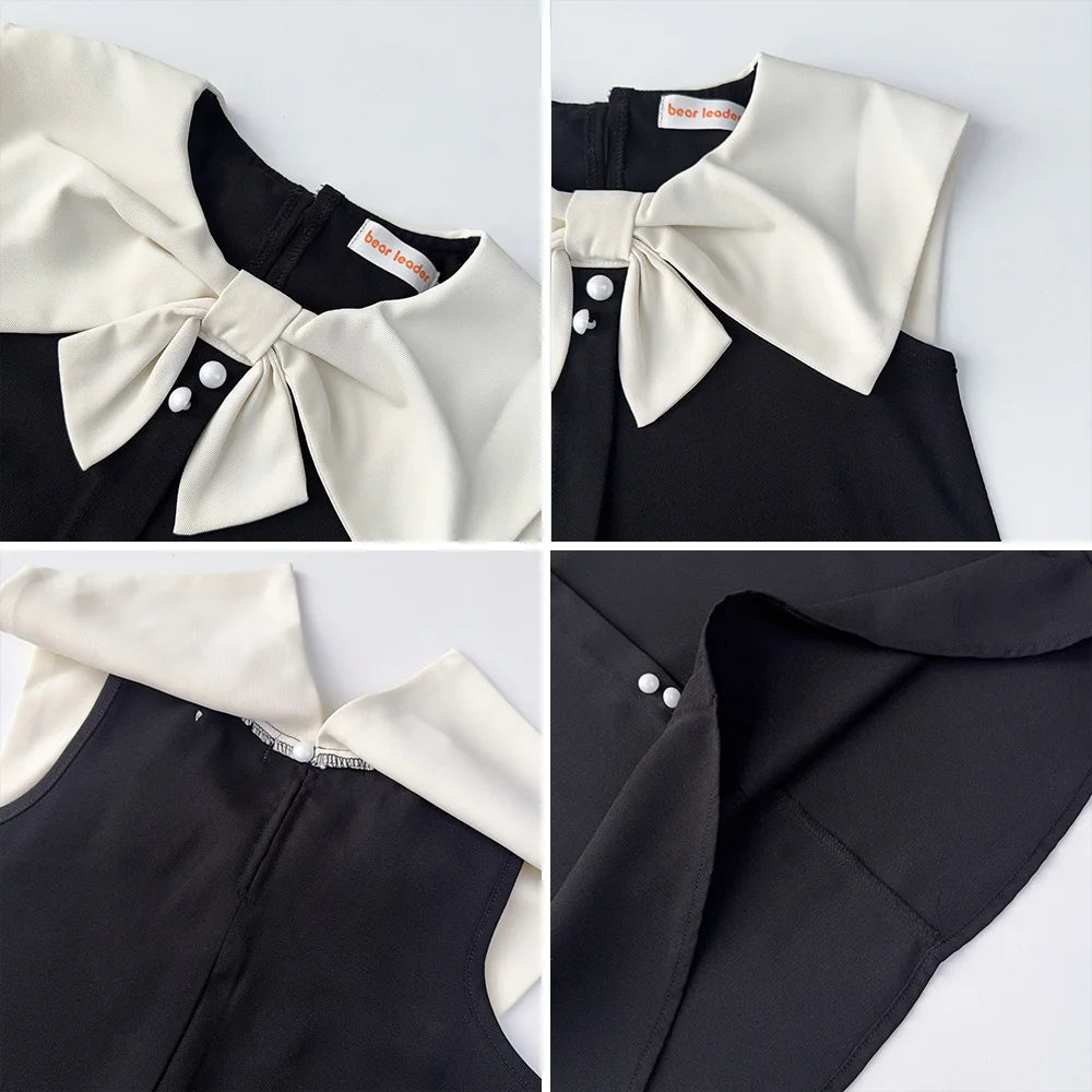 Korean Version Black Sleeveless Kids Clothes Summer New Bow Decoration Girls Dress Birthday Party Princess Dresses 2-7 Years Old