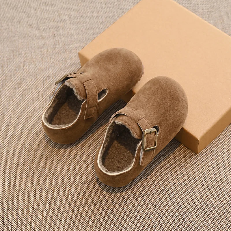 Children Flat Shoes Suede for Winter Kids Moccasins Non-slip Soft Sole 2024 Brand New Boys Girls Leather Shoes Warm Retro Trendy