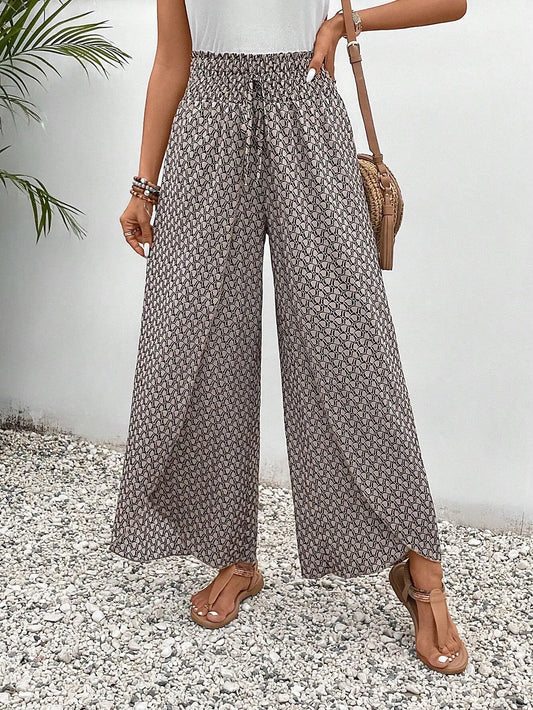 Women's Pants 2025 Summer New Fashion Floral Side Wide Leg Skirt Pants Calça Feminina Pantalon Mujer Pantaloni Lange Hosen