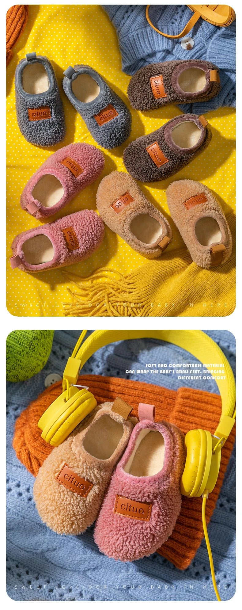 Autumn Winter 1-9 Years Old Children Plush Floor Sock Shoes Child Soft Sole Walking Shoes Indoor Home Anti-slip Kids Slippers