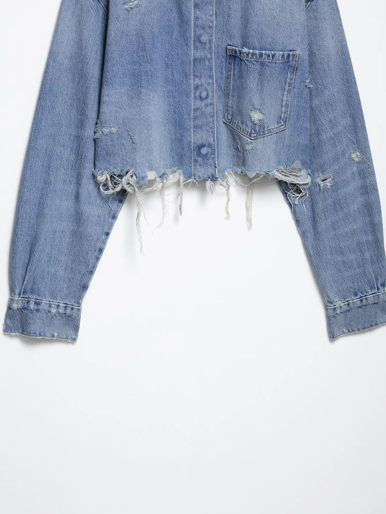 Denim short jacket for women, ripped decorative shirt, new single-breasted long-sleeved shirt top, casual retro street style
