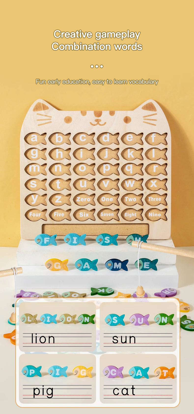 Kids Wooden Fishing Game Toys Gifts Early Education Alphabet Numeric Cognitive Toys Children Interactive Games Toys for Gifts