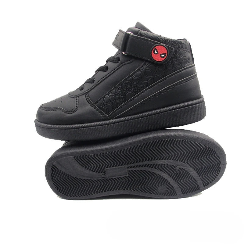 Kids'Casual Shoes Boys Cartoon PU Leather Spring Outdoor Flat Bottom Shoes For Anti-slip Soft Bottom Black Size 28-33