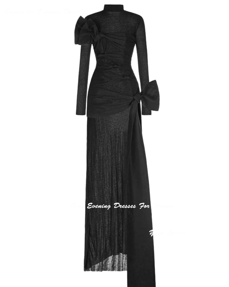 Customized Evening Dresses For Sexy Women 3D Bow Ruched Cocktail Party Gowns Full Sleeves Corset Prom Dress Mermaid Gown