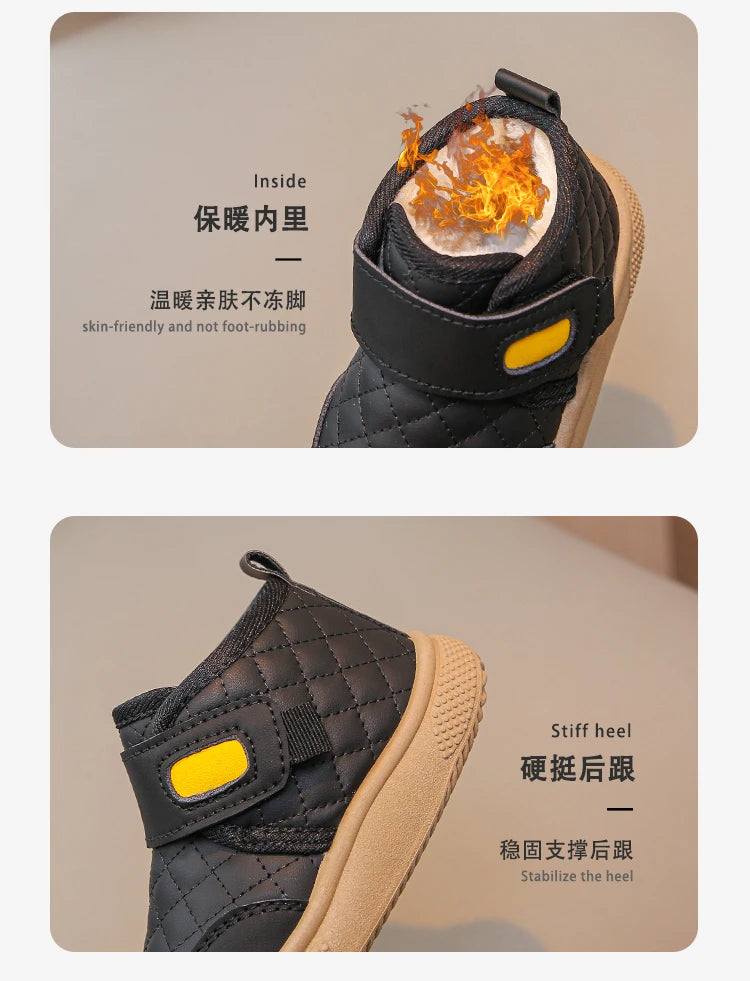 Kids'Casual Shoes Ankle Boots PU Leather Water-Resistant Winter Shoes For Children Anti-slip Warm Pink Black Shoes Size 21-31