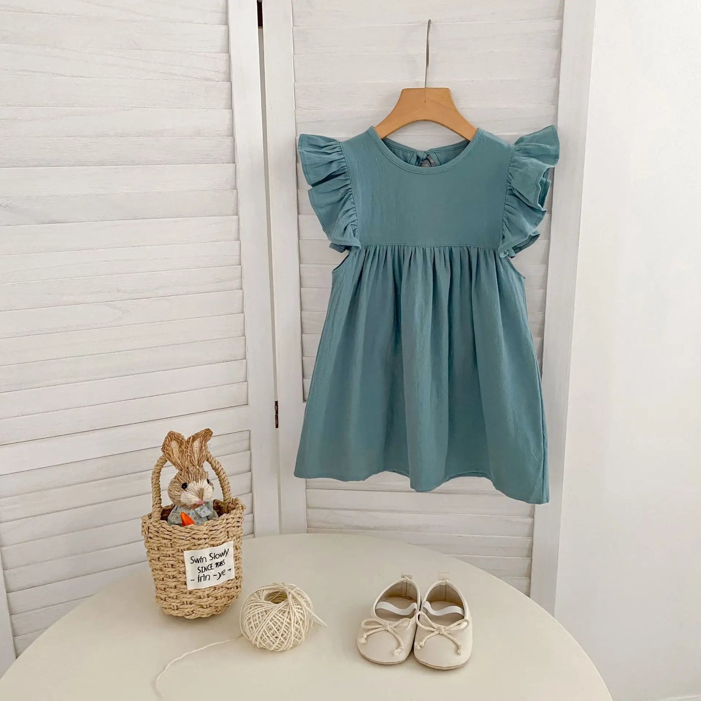 1-6Yrs Kids Clothes Summer Embroidery Dress Baby Girls Clothes Flying Sleeves Dresses Children's Clothing Vestidos Cotton Dress