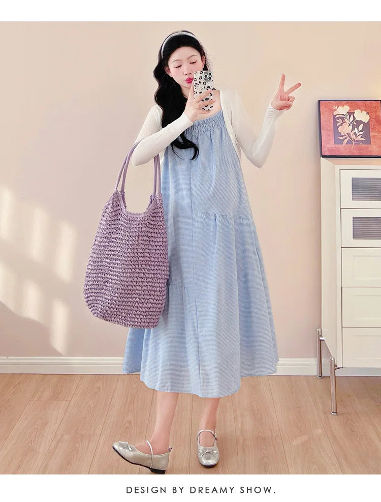 Pregnant Women's Dress 2025 Summer New Style Temperament Small Fresh Age Reducing Polka Dot Long Skirt