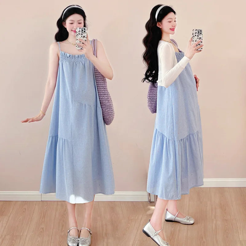 Pregnant Women's Dress 2025 Summer New Style Temperament Small Fresh Age Reducing Polka Dot Long Skirt