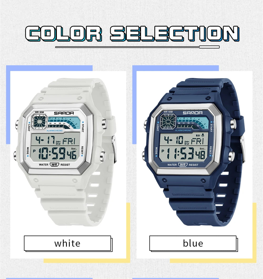 SANDA 6196 Electronic Watch Night Glow Waterproof Sports Men's Light and Thin Square Classic Male and Female Student Watch