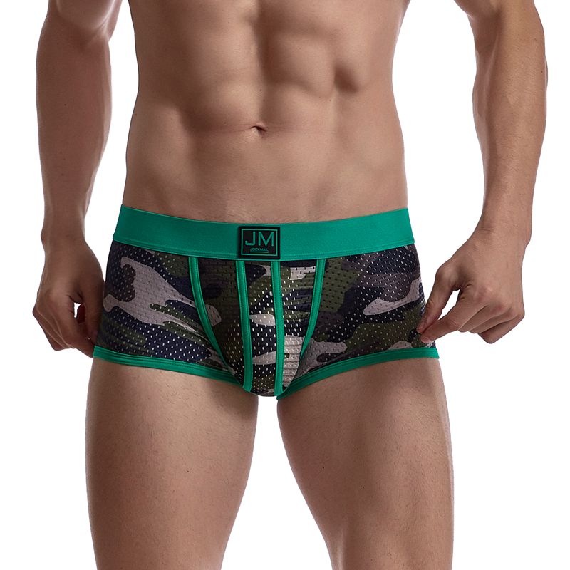 Sexy Underwear Men Boxer Briefs Cueca Gay Male Panties Mesh Camouflage Fashion Men Under Wear Lingerie Underpants Pouch Shorts