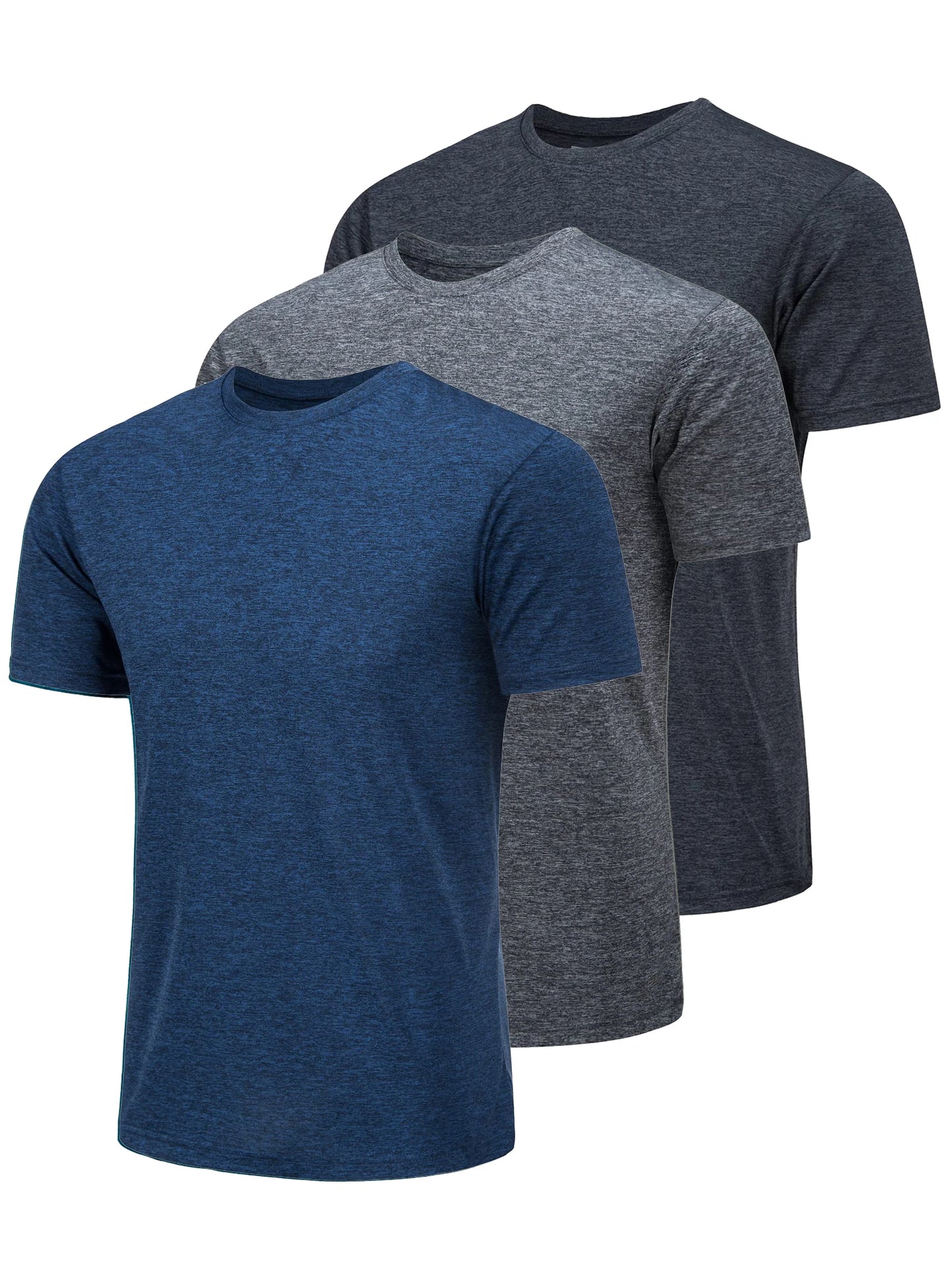 TACVASEN 3 Packs Summer T-shirts Mens Crew Neck Short Sleeve Shirts 3 Pieces/Lot Moisture Wicking Quick Dry Casual Tees Gym Tops