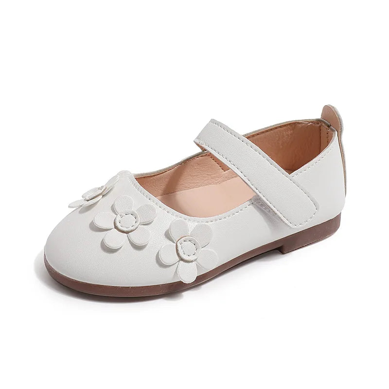 Kids Black Shoes Soild Color Casual Girls Flat Shoes Versatile Sweet Flowers 2025 Autumn New Children Princess Shoes Performance