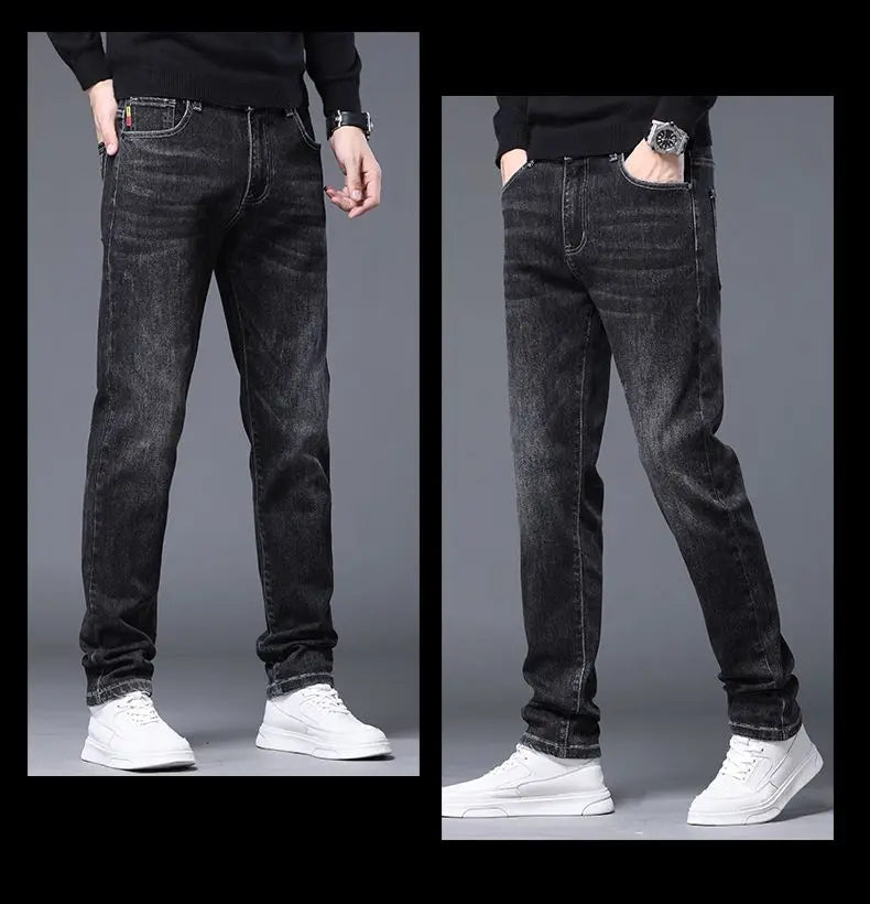 Fleece Thermal Autumn Winter Denim Jeans for Men Pants Warm Thicken Straight Stretch Clothing Fashion Street Causal Denim Pants