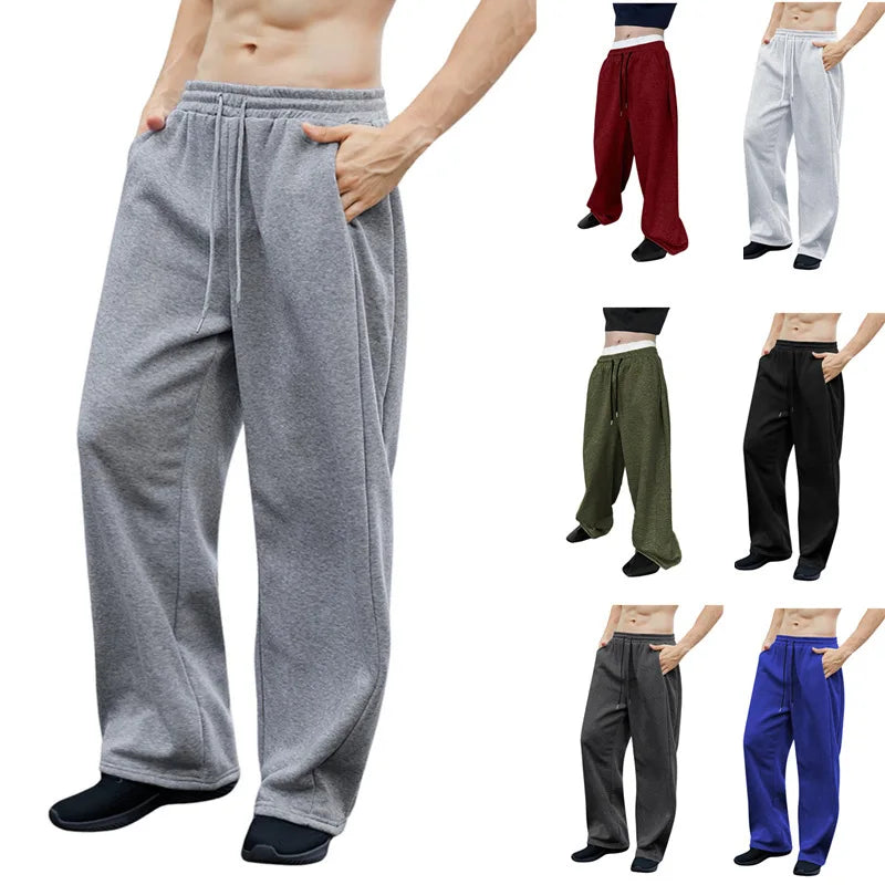European and American men's waist trousers waist drawstring straight wide-leg loose trousers sports trousers pocket men pants