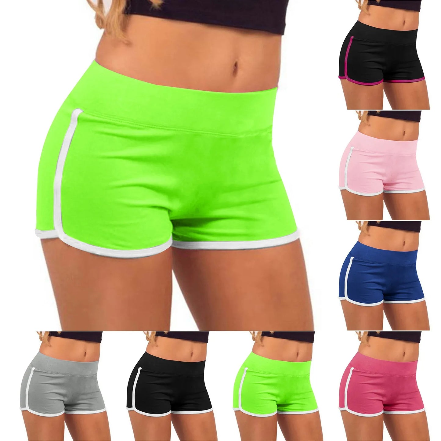 Women Mid Waist Shorts Girl Slim Fit High Stretchy Short Trousers Female Tight Shorts For Ladies Running Shorts Slim Fit Elastic