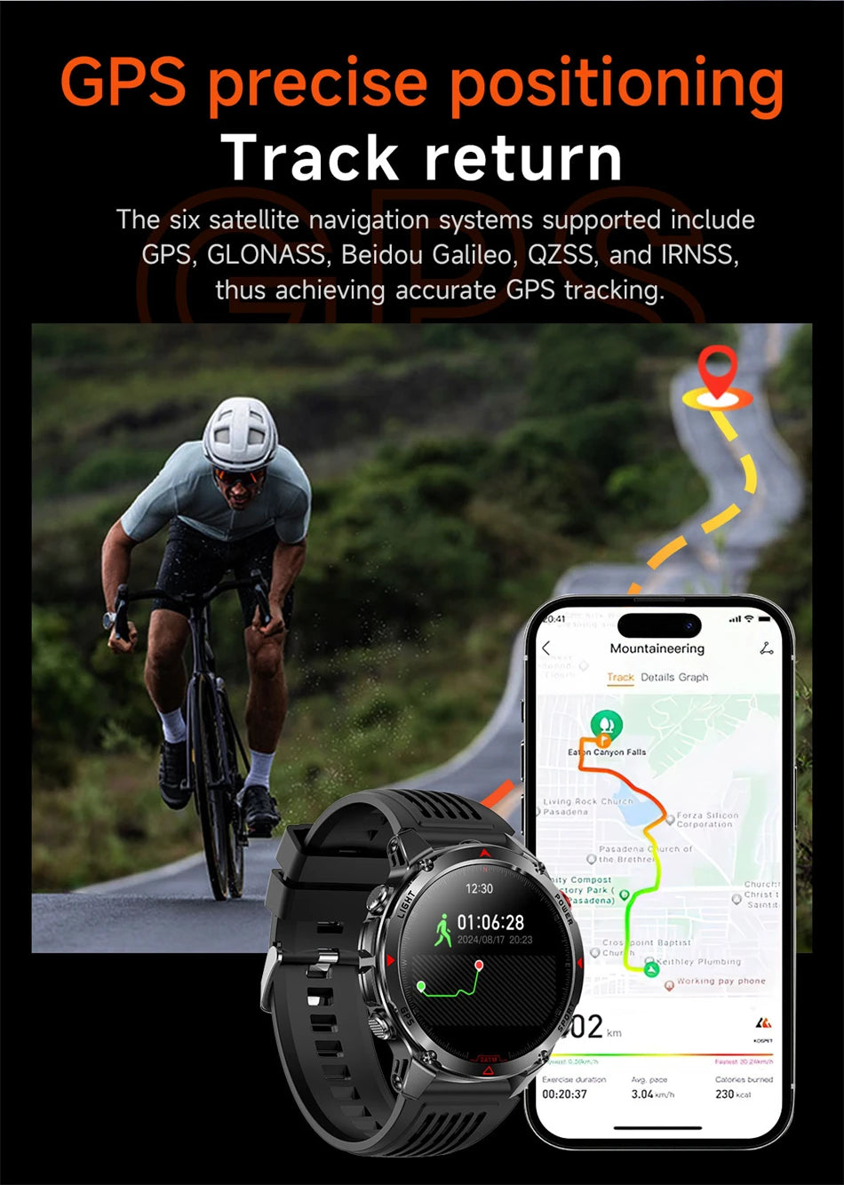 New Military GPS Sports Smart Watch Men Support GNSS Swim 3ATM Waterproof Compass Altimeter BT Call Outdoor Sports Smart Watch