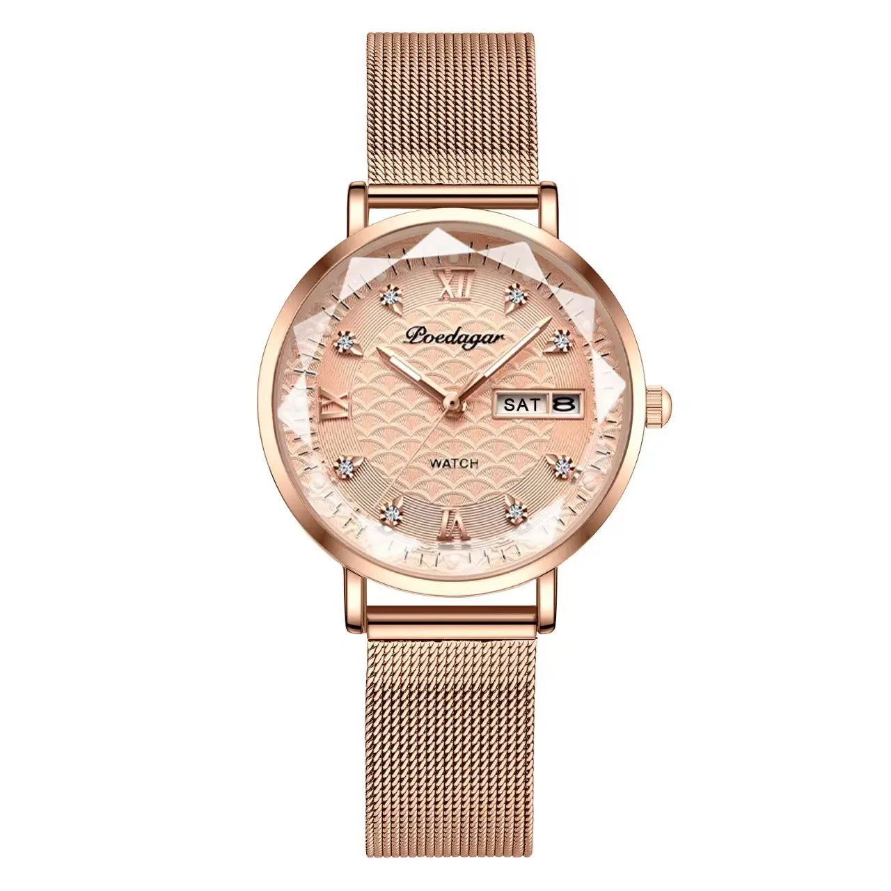 POEDAGAR Top Elegant Women's Watches Stainless Steel Date Week Woman Watch Waterproof Luminous Fashion Ladies Watch Quartz Reloj