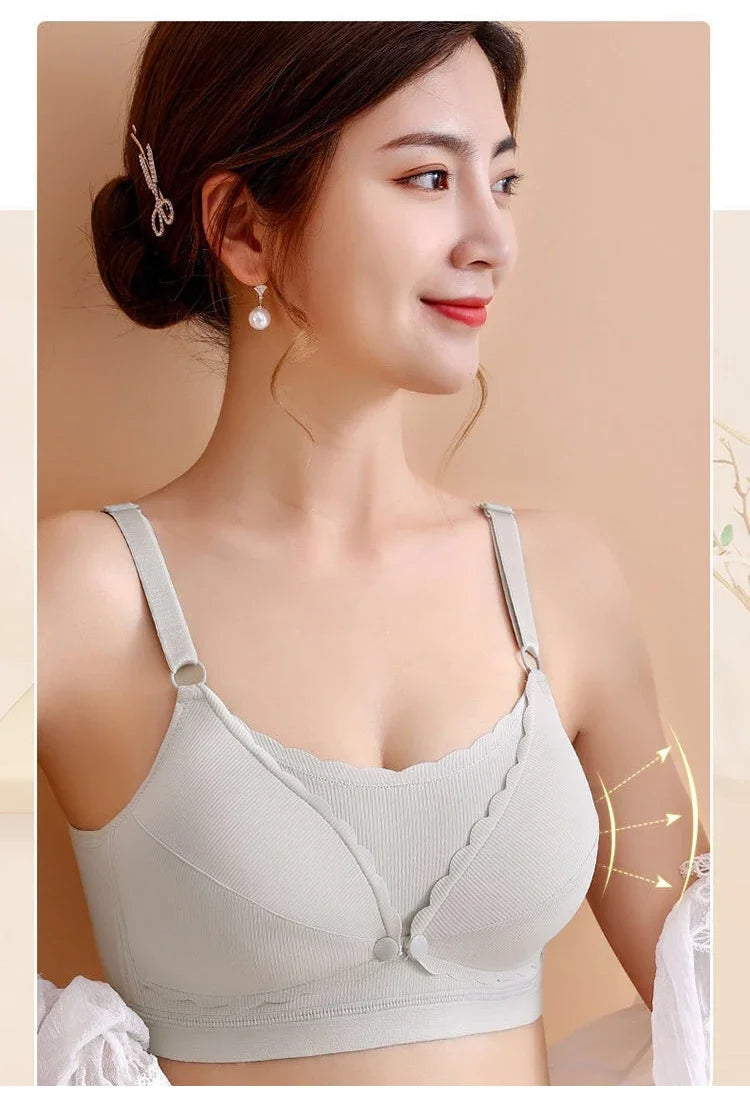 Women Push Up Bra Prevent Sagging Wire Free Bras Breathable Pads Underwear Adjustable Bralette Wireless Gathered Brassiere