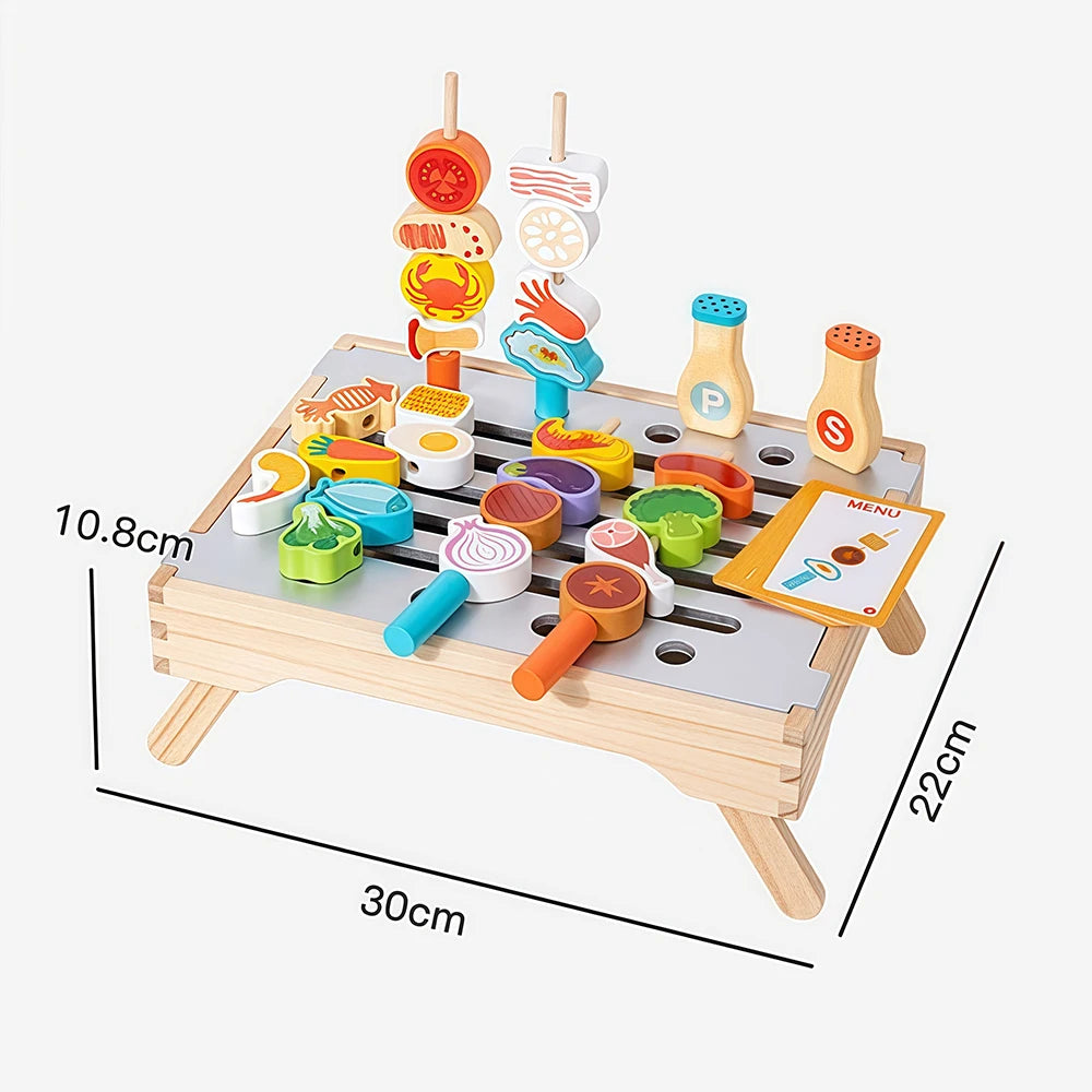 Wooden Kitchen Toys Set for Kids,Pretend Cooking Food Playset-BBQ Grill Toy with Food & Kitchen Toy Accessories Fine Motor Toys