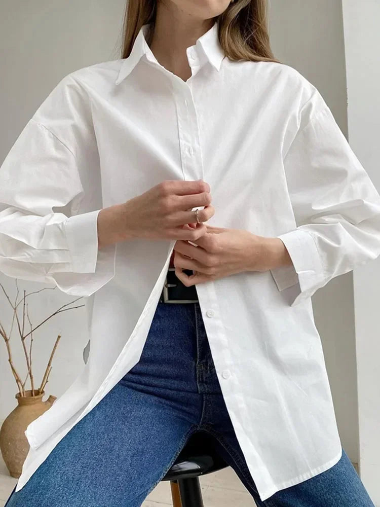 100% Cotton Shirts for Women 2025 Casual Loose Fashion Long Sleeve White Shirt Single Breasted Design Elegant Blouse for Women