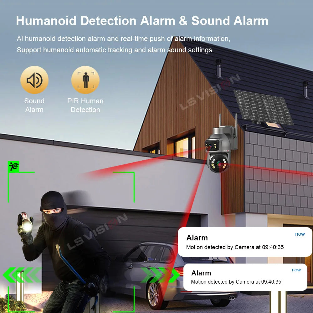 LS VISION 4G WiFi Solar Powered CCTV Camera AOV 7/24 Network Home Security AI Popular Outdoor Solar Network Camera