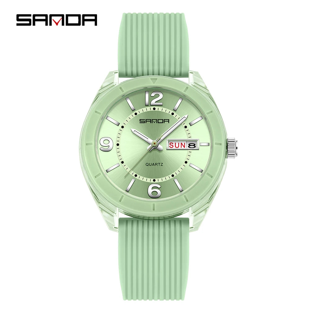SANDA New 6287 Male And Female Students Leisure Exam Quartz Watch Night Light waterproof Double Calendar Quartz Watch